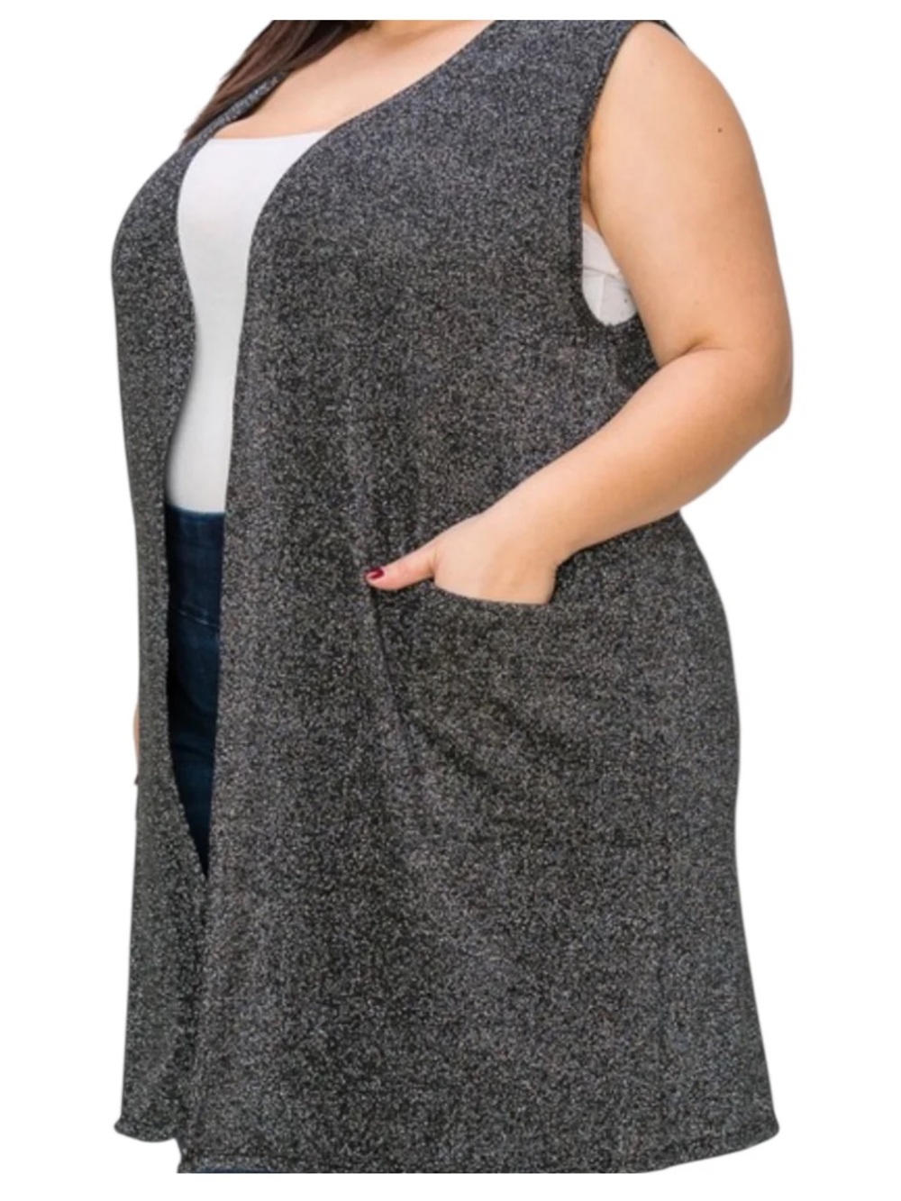 Karen Scott Plus Size Sleeveless Open-Front Cardigan Vest - Charcoal